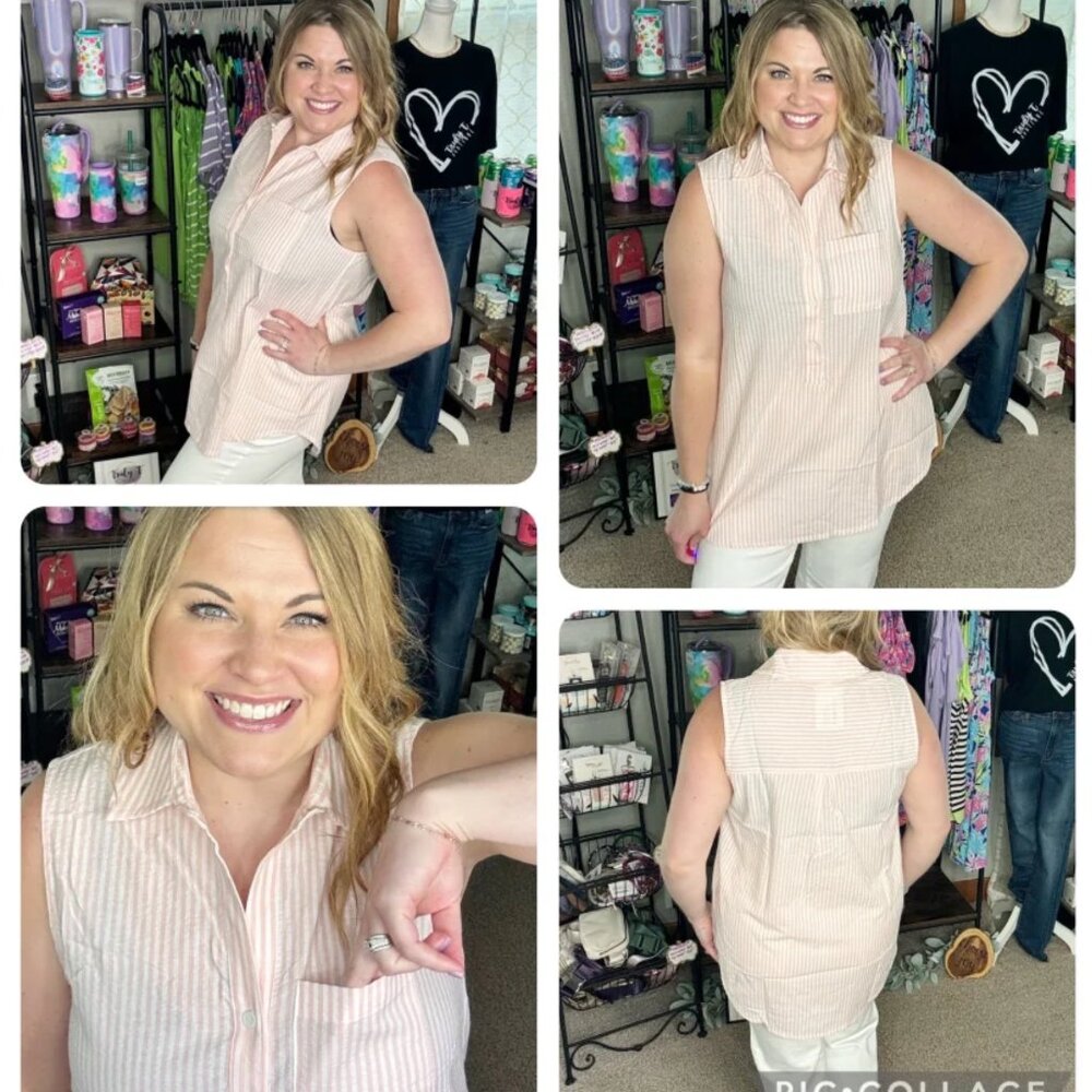 Baby Pink & Ivory Breezy Days Sleeveless Top - Picture 4 of 4